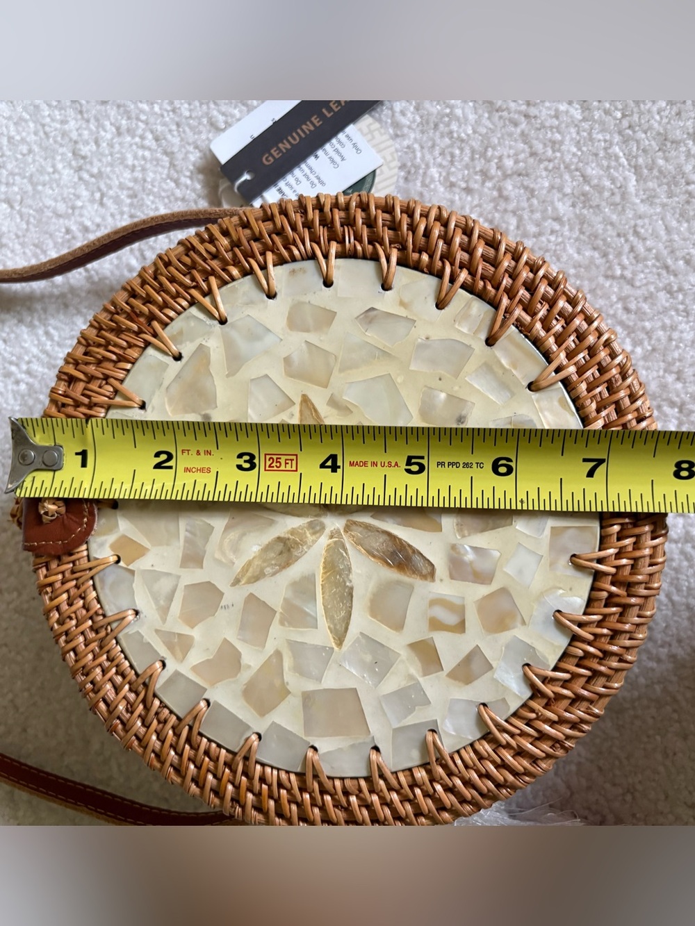 NWT Rattan Handcrafted Mother Of Pearl Shell Round Bucket bag Crossbody - Picture 15 of 16